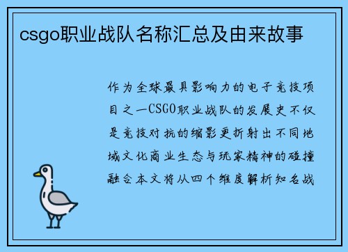 csgo职业战队名称汇总及由来故事