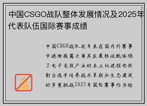 中国CSGO战队整体发展情况及2025年代表队伍国际赛事成绩